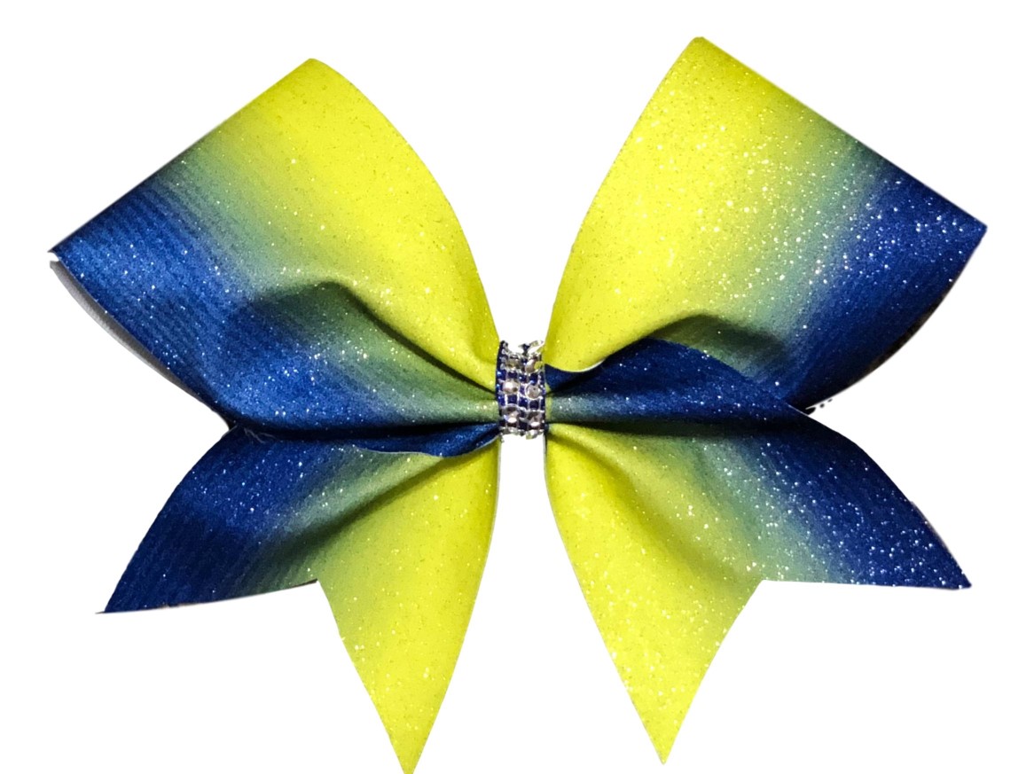 Royal Blue and Yellow Loops and Tails Ombre Glitter Bow