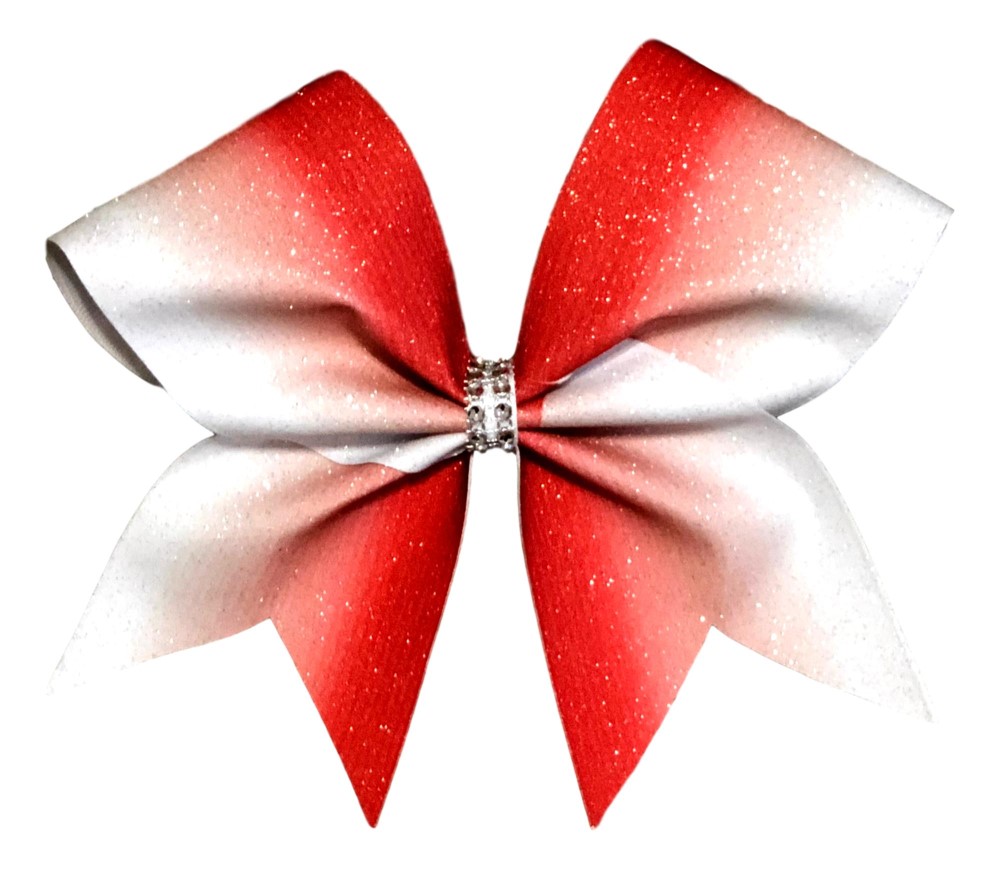 Red and White Loops and Tails Ombre Glitter Bow