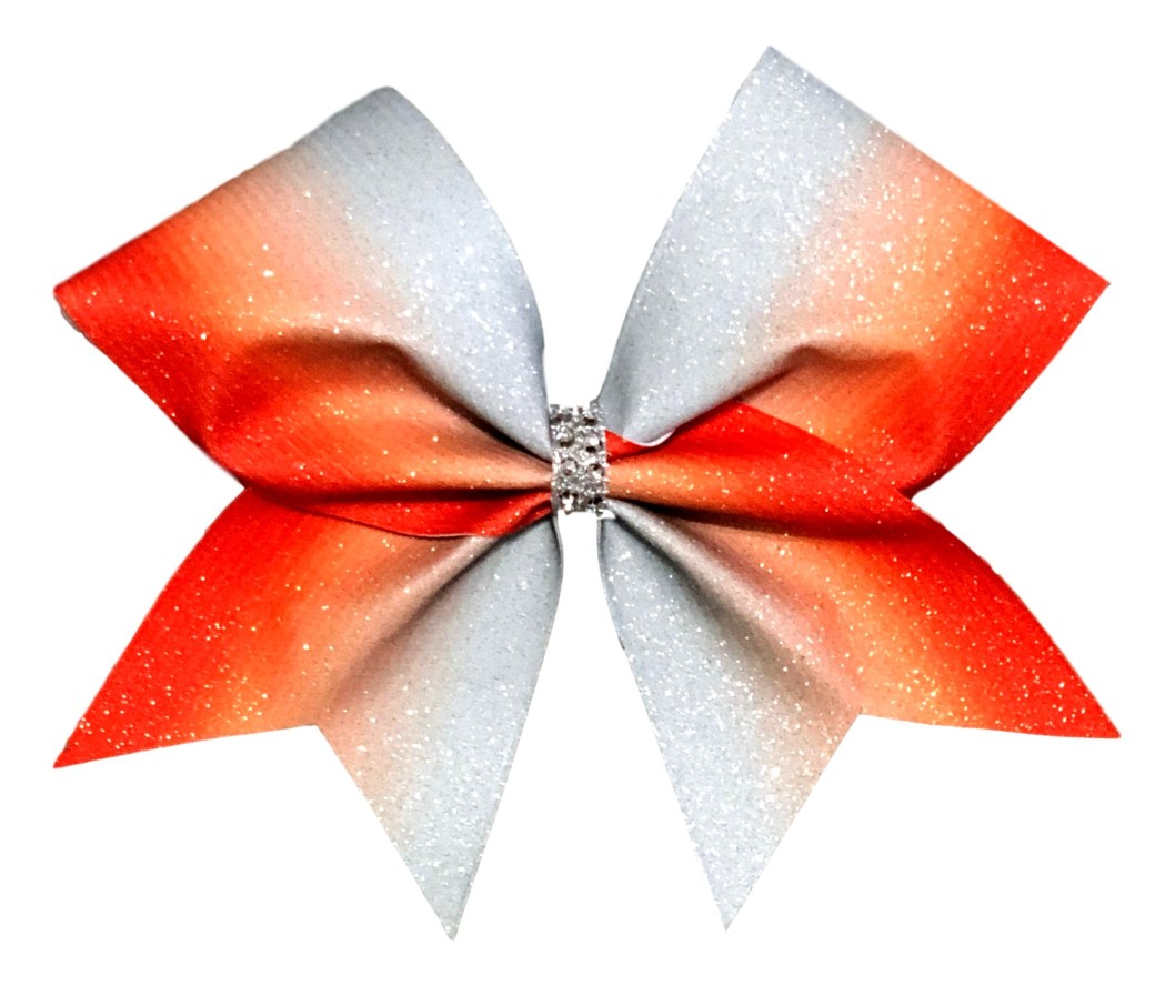 Orange and White Loops and Tails Ombre Glitter Cheer Bow