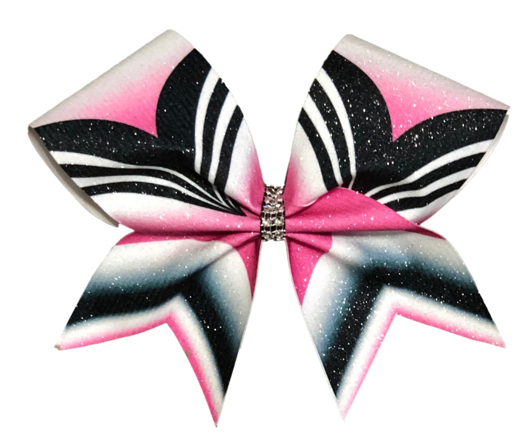 Pink, Black, and White Sublimated "V" Glitter Bow