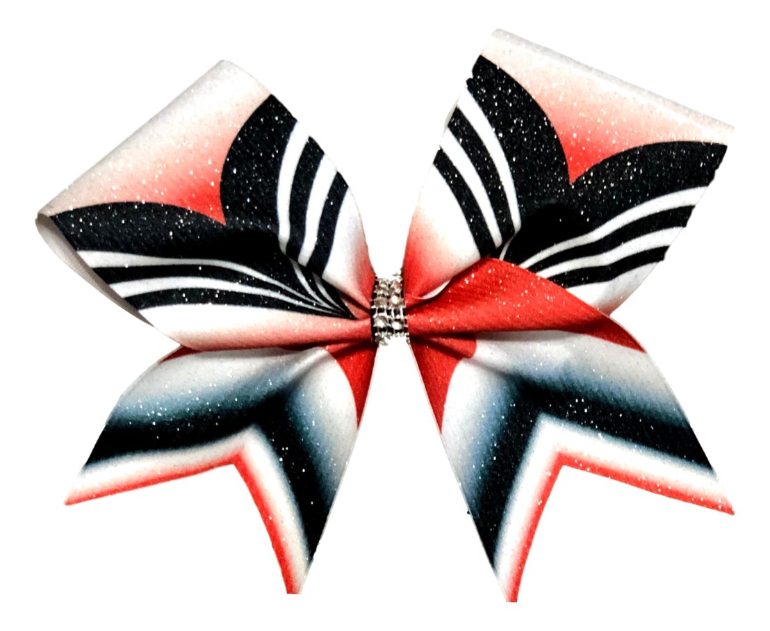 Red Black and White "V" Glitter Cheer Bow