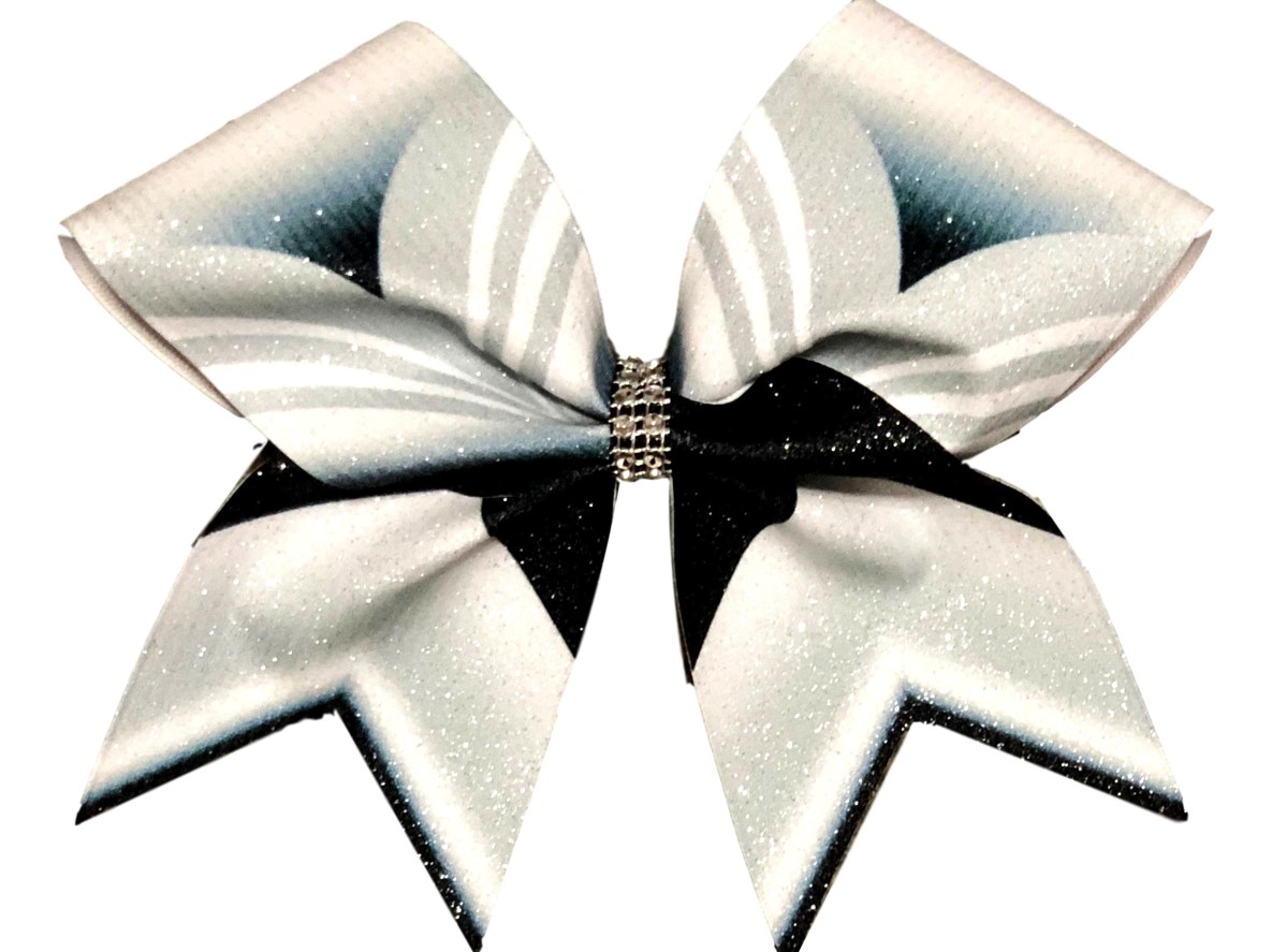 Gray Silver Black and White "V" Sublimated Cheer Bow