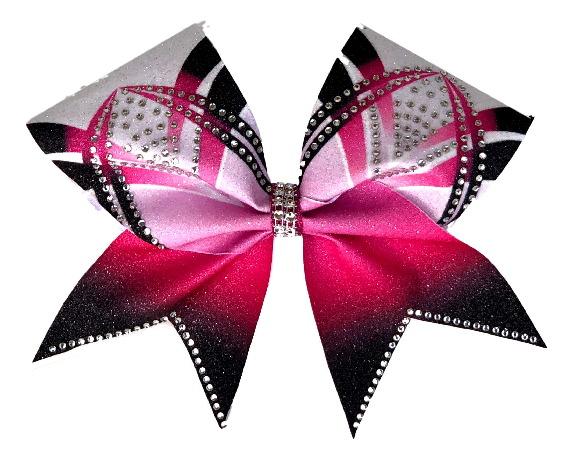 White Glitter Cheer Bow with Red/Black Tails