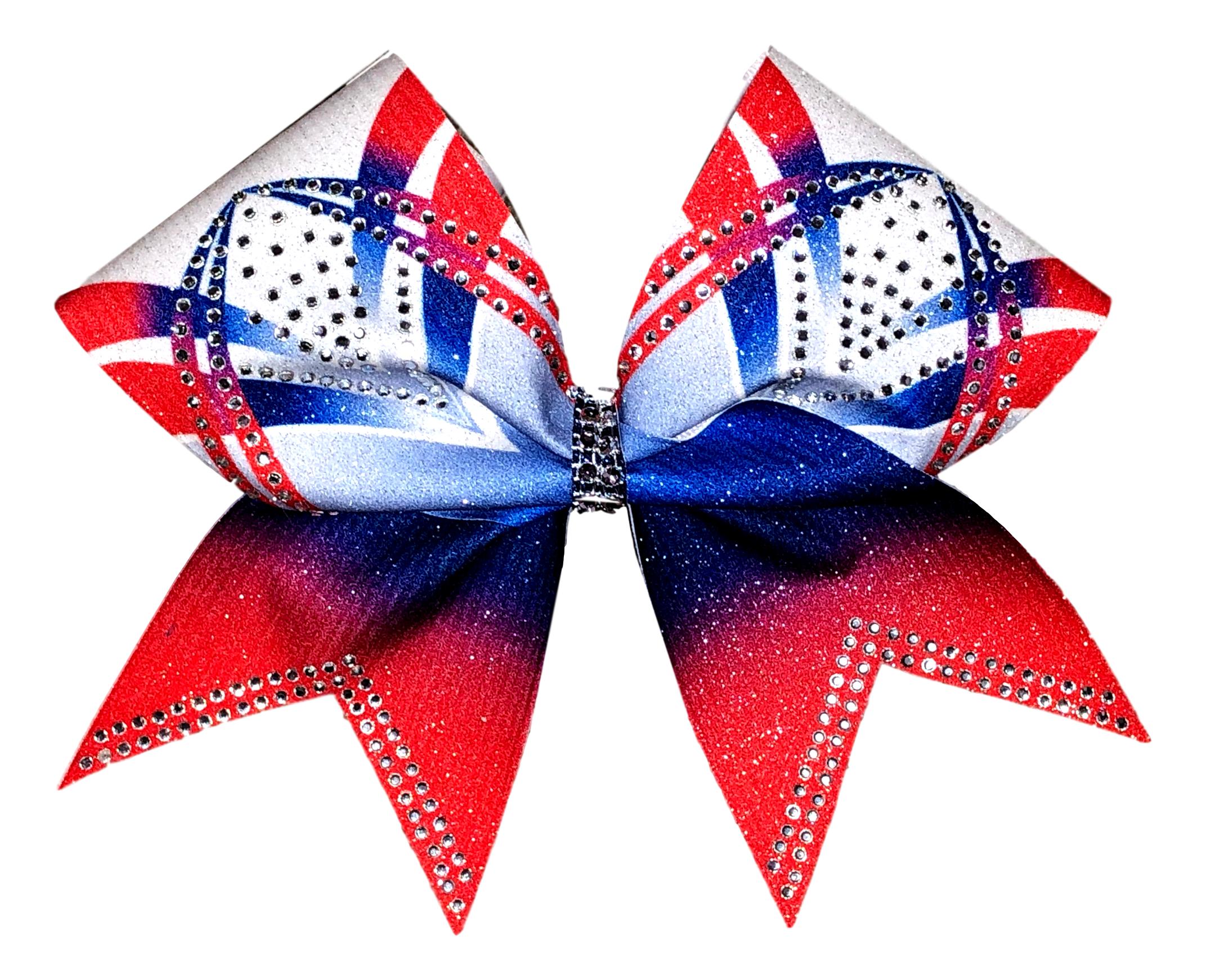 Glitter Cheer Bow Red White Royal Blue 