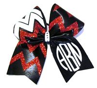 Black, Red, and White Monogrammed Glitter Chevron Cheer Bow