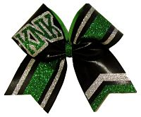 Green Black and Silver Logo Cheer Bow