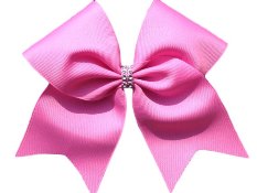 Classic Pink Cheer Bow With Rhinestone Center
