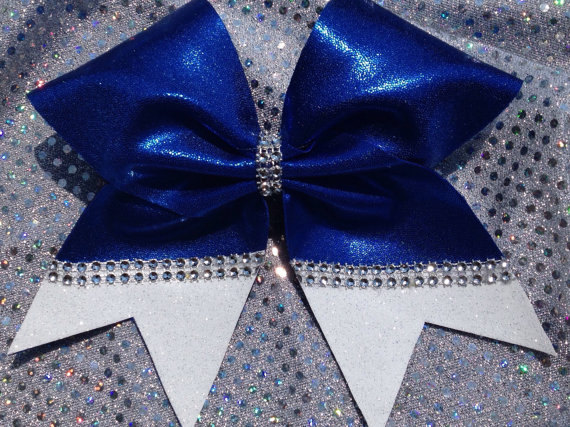 2 tone Columbia Blue and Silver Glitter Cheer Bow